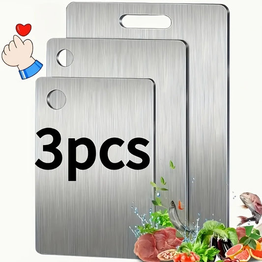 Upgrade Your Kitchen with Our Premium Stainless Steel Cutting Boards - 3-Piece Set, BPA-Free, Dishwasher Safe, Non-Slip Design with Juice Groove, Rustproof & Space Saving!