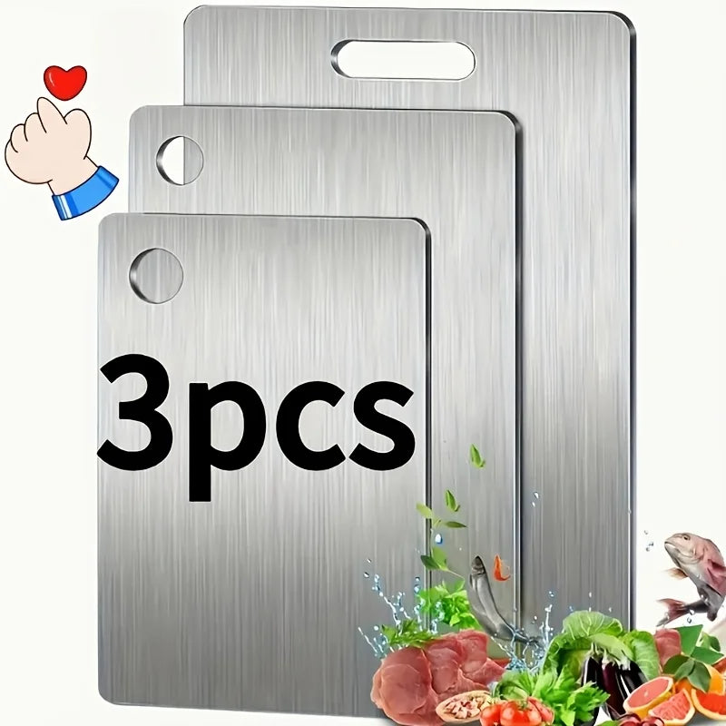 Upgrade Your Kitchen with Our Premium Stainless Steel Cutting Boards - 3-Piece Set, BPA-Free, Dishwasher Safe, Non-Slip Design with Juice Groove, Rustproof & Space Saving!