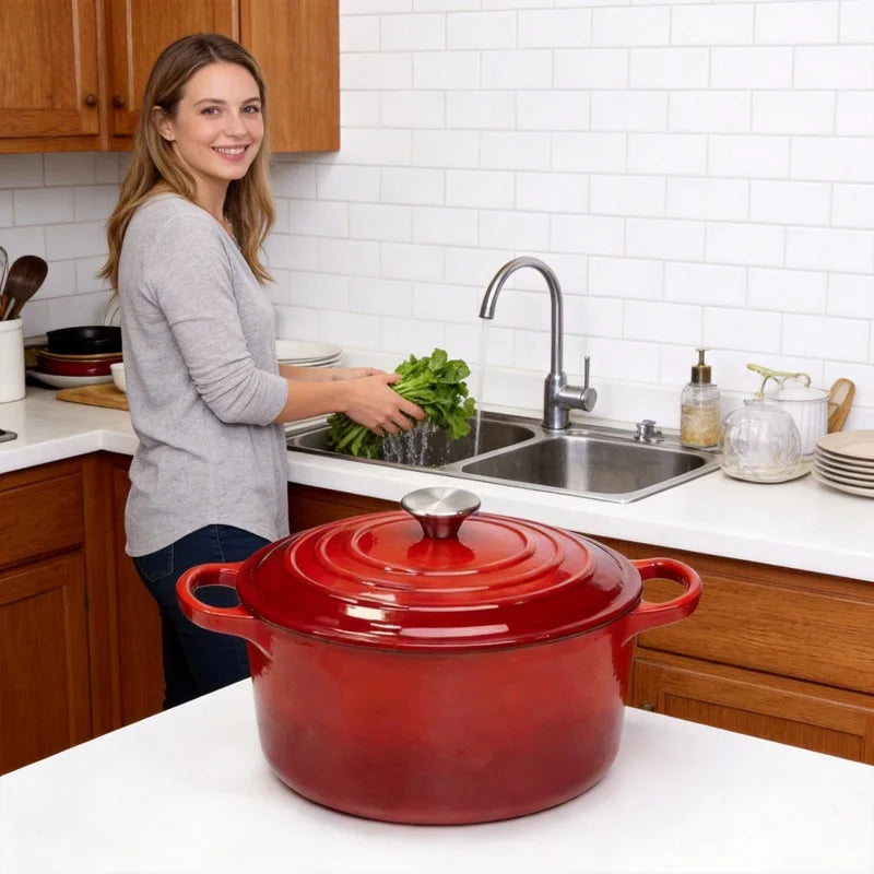 Discover the Ultimate 7QT Enameled Cast Iron Dutch Oven with Lid - Perfect for Family Feasts and Culinary Adventures!