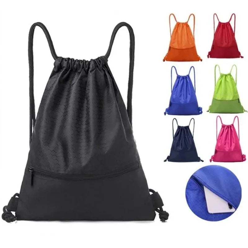Versatile Outdoor Sport Gym Drawstring Backpack - Waterproof Nylon Zipper Bag for Basketball, Soccer & Fitness