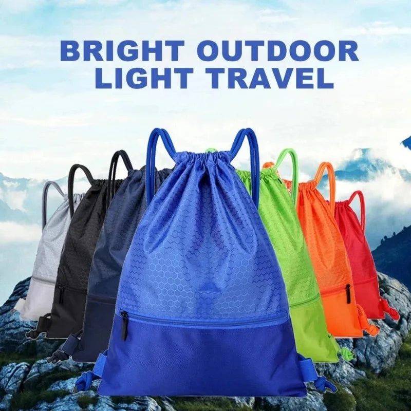 Versatile Outdoor Sport Gym Drawstring Backpack - Waterproof Nylon Zipper Bag for Basketball, Soccer & Fitness