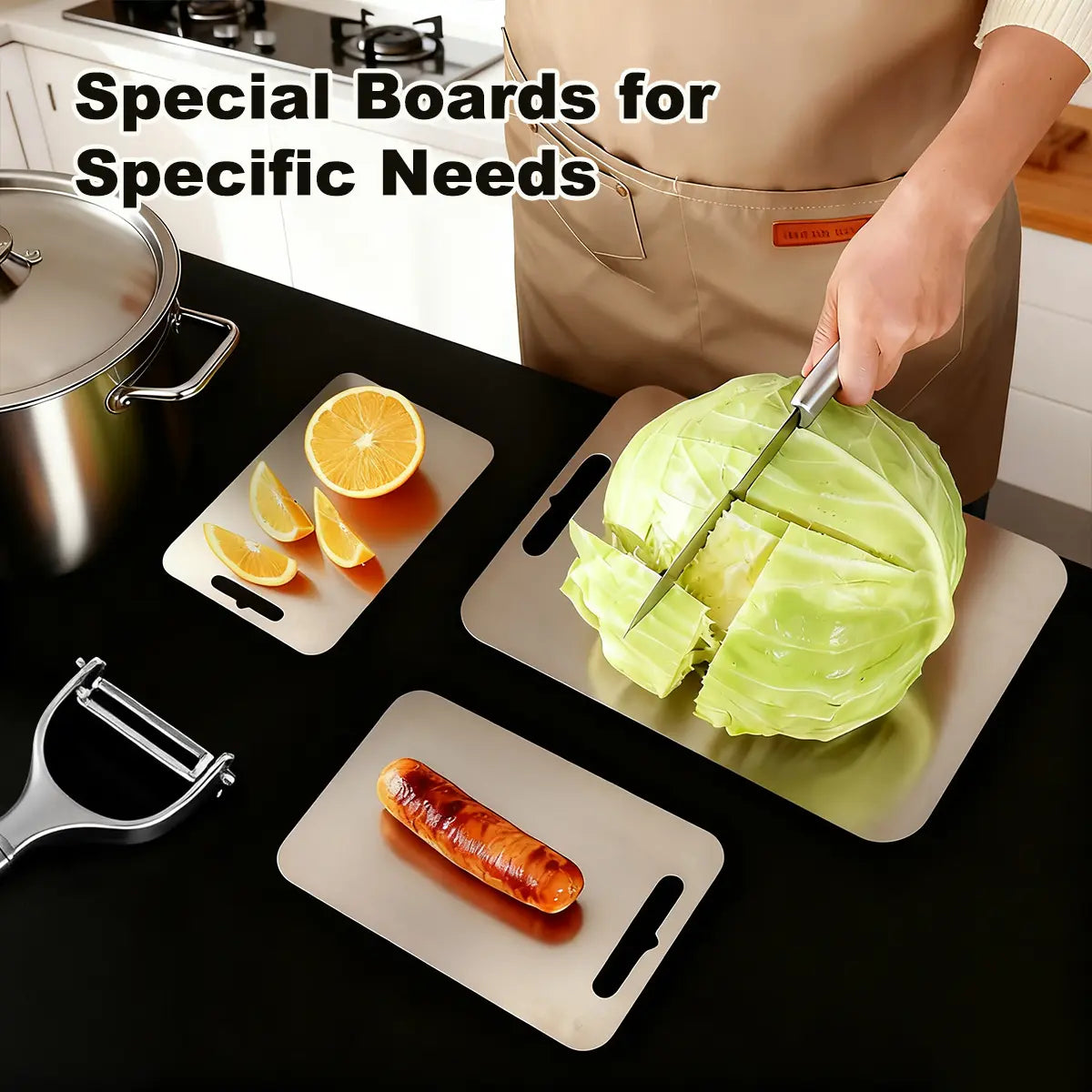 Upgrade Your Kitchen with Our 3-Piece Stainless Steel Cutting Board Set - Perfect for Meat and Vegetables, Rust-Resistant, Easy to Clean, and Portable!